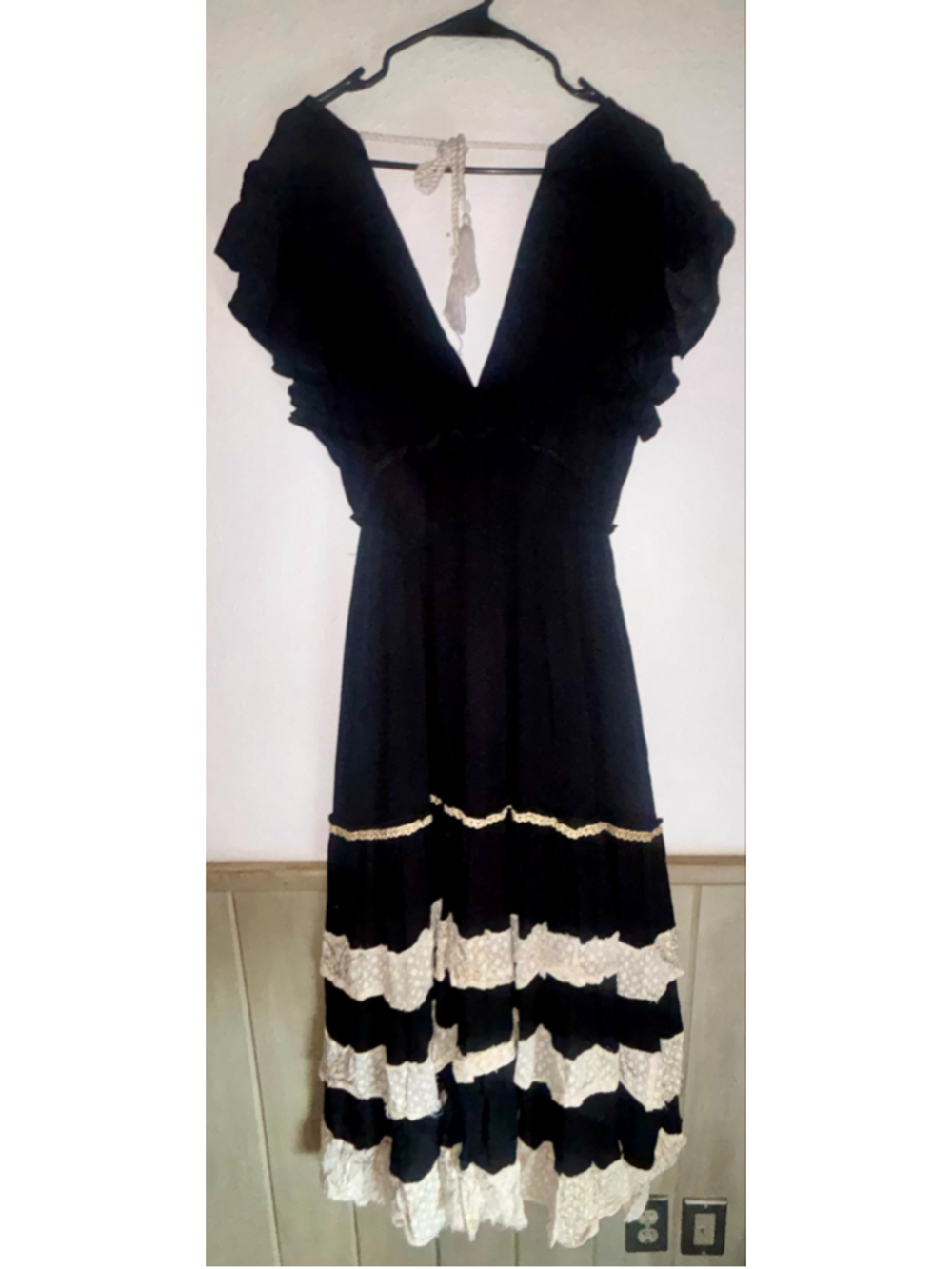 NEW Pol Free People Style Boho Lace Tiered Embroidered Patchwork Maxi Dress Sz L - Picture 7 of 8